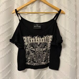 Killstar Baphomet Cold Shoulder Crop Top Black Graphic Goth Occult Large